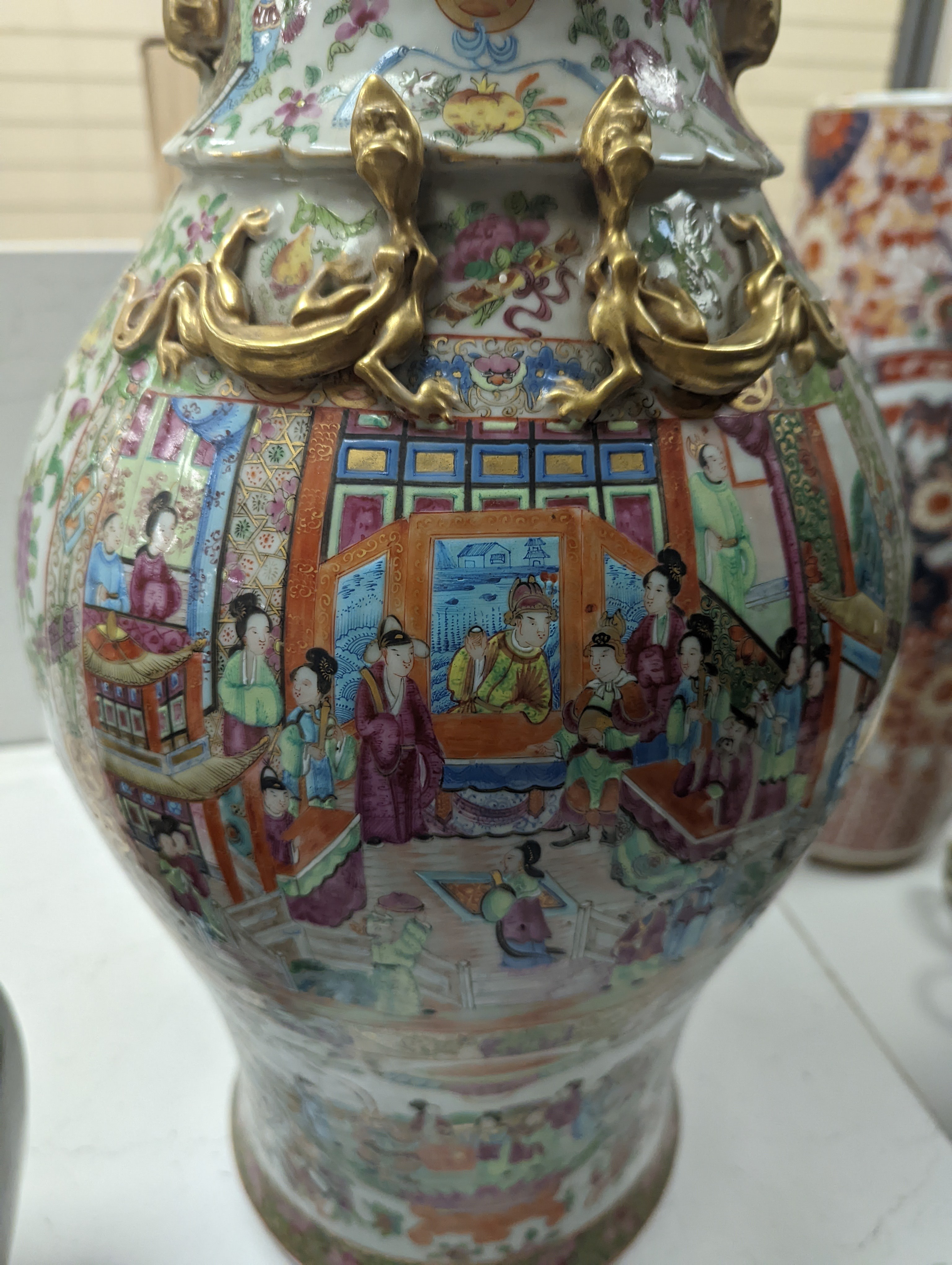 A large Chinese Canton decorated famille rose vase, 19th century, 59cm